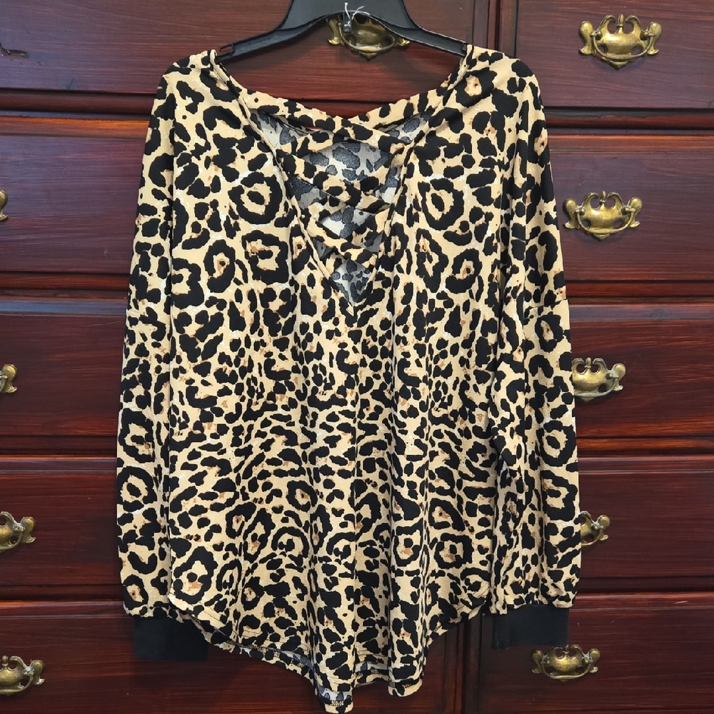 SHEIN Leopard Print Long Sleeve Top 1X